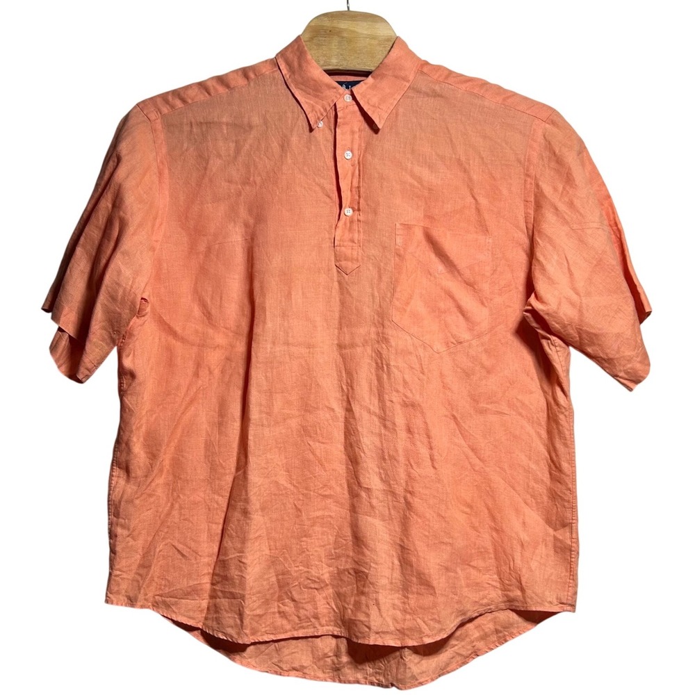 Ralph Lauren Purcell Mens XL Peach Orange 100% Linen Short Sleeve Popover Shirt
